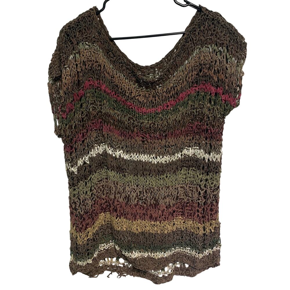No Brand Boho Woven Braided Leather-Like Striped Top Size M/L
